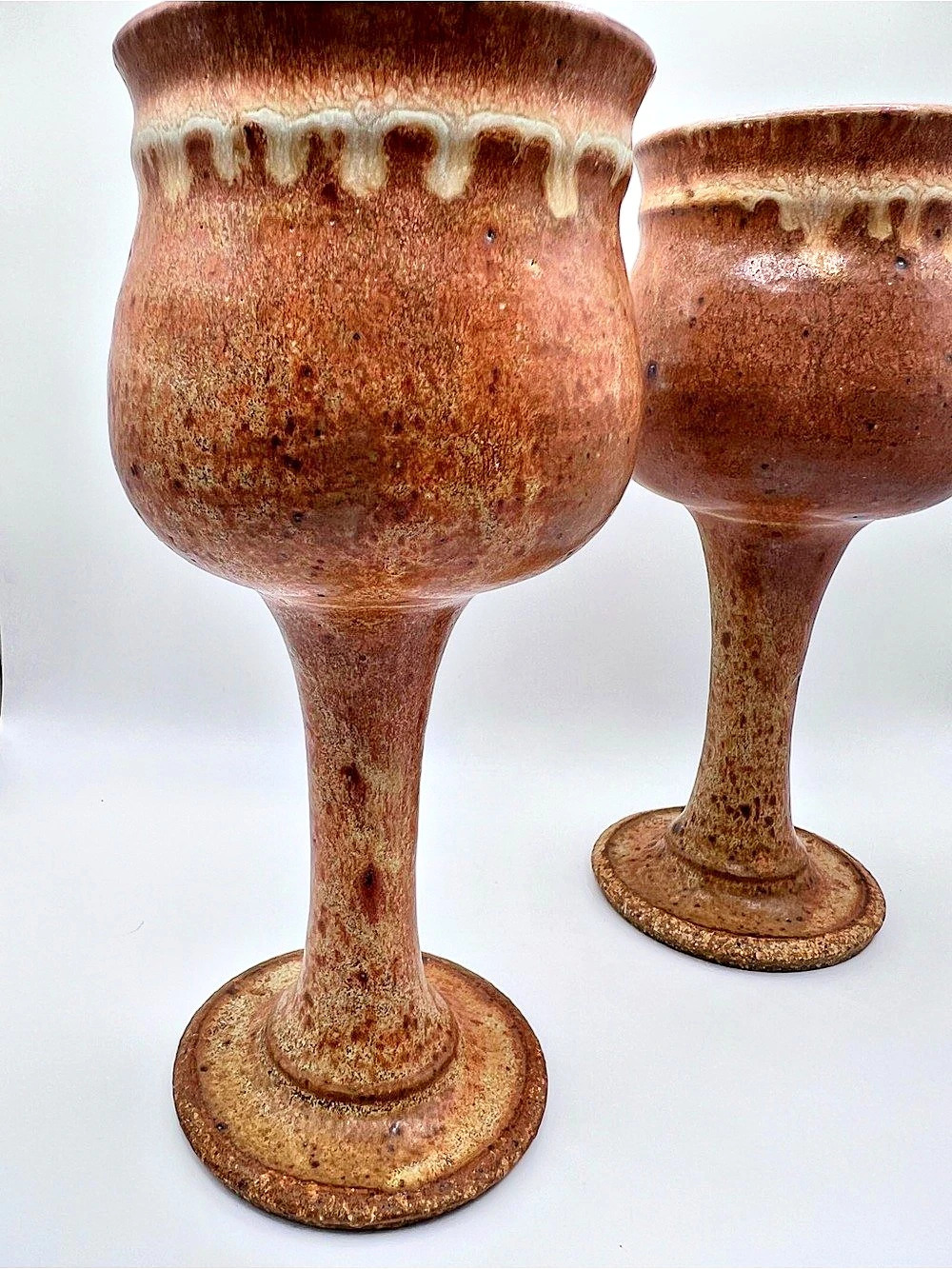 hand-thrown studio pottery goblets wine chalice studio art ceramics MCM set 2